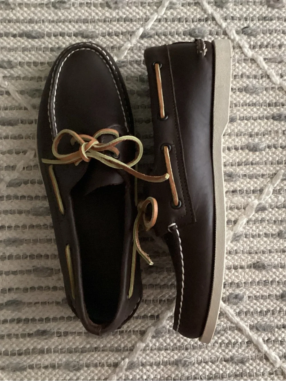 Sperry Dark Brown Leather Boat Shoes with Contrast Laces